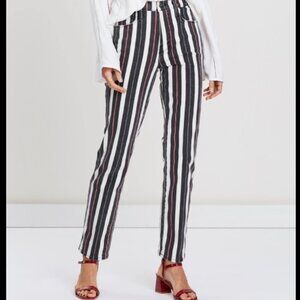 FRAME Le Sylvie Slender Straight Stripe Jeans 28 Black White Cherry Red Chic USA